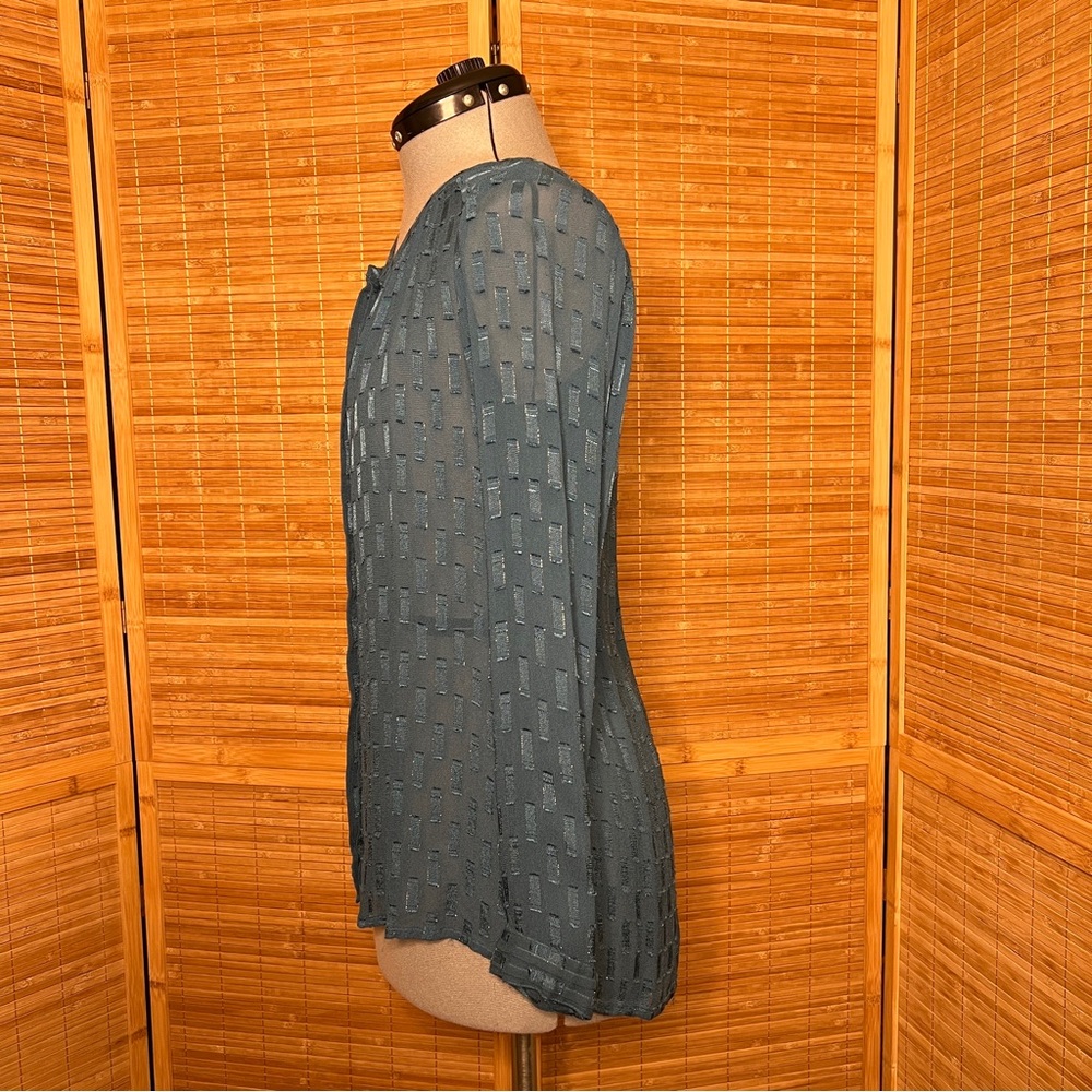 Lucky Brand Sheer Teal Patterned Blouse Metallic Accents Small - Picture 4 of 11